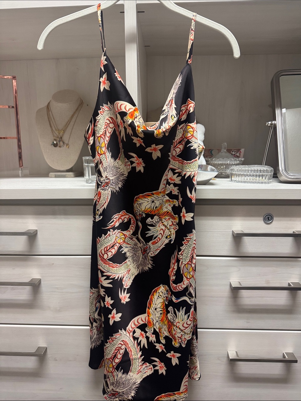Urban Outfitters Black Dragon-Print Slip Midi Dress